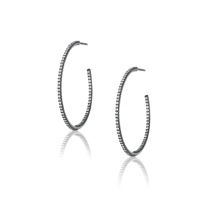 Black Hoop Earrings with White Diamonds