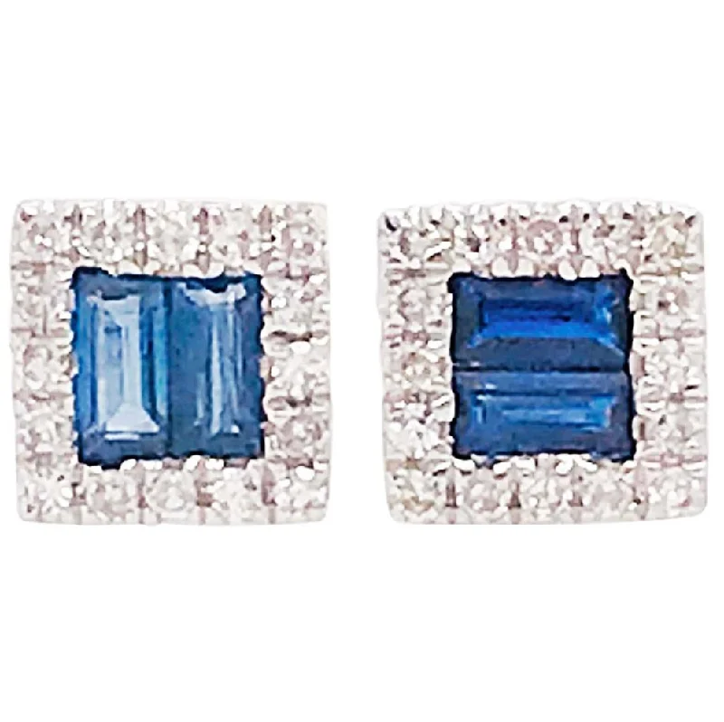 Blue Sapphire and Diamond Halo Stud Earrings