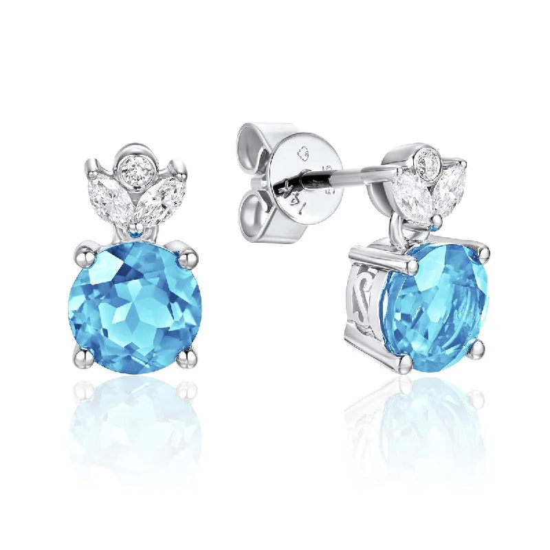 Blue Topaz & Diamond 14K White Gold Floral Earrings