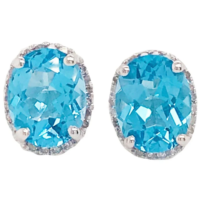 Blue Topaz & Diamond Halo Stud Earrings