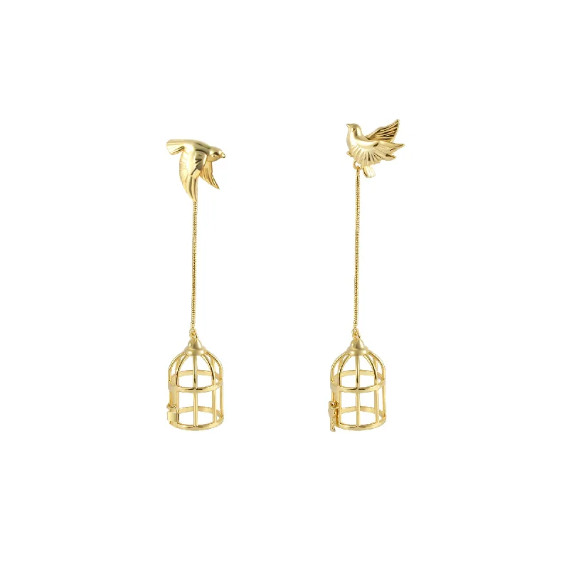 Journey to You Cageless Charm Gold drop Earrings Love Birds Jewelry Set