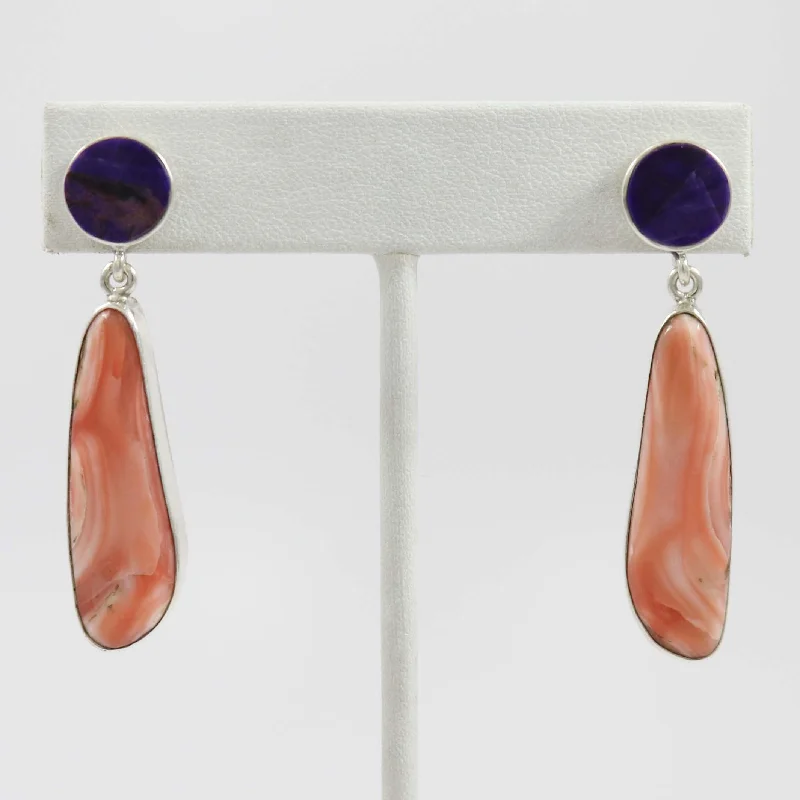 Coral and Sugilite Earrings