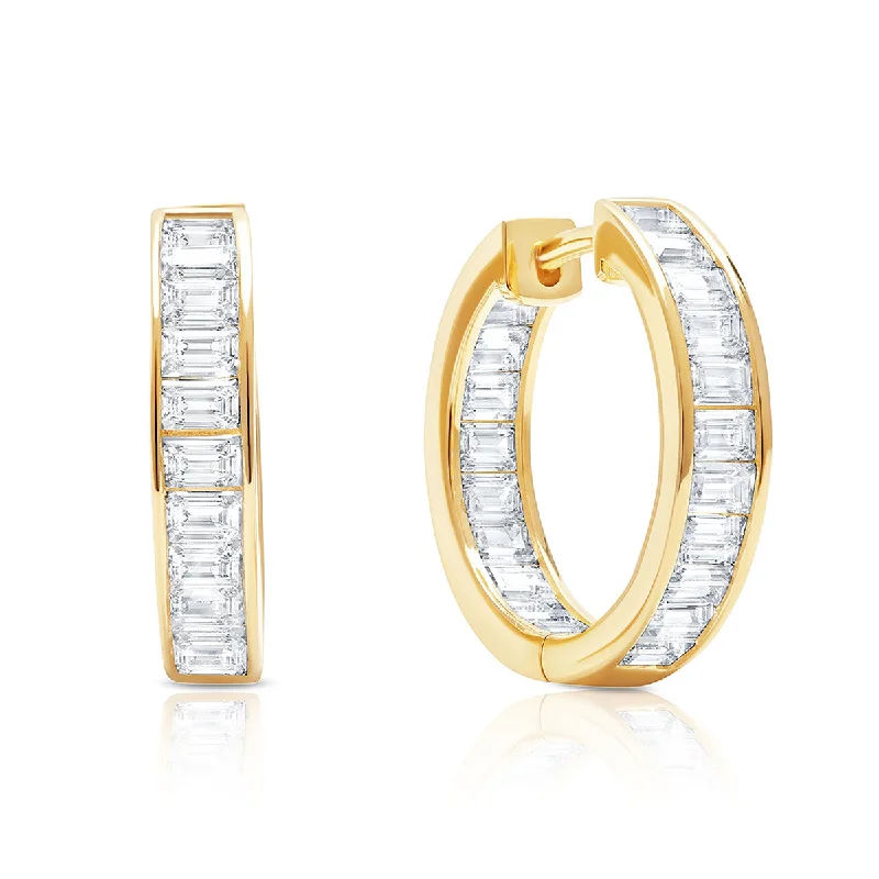 Crislu 18KT Yellow Gold Plated Sterling Silver Baguette Cubic Zirconia Hoop Earrings