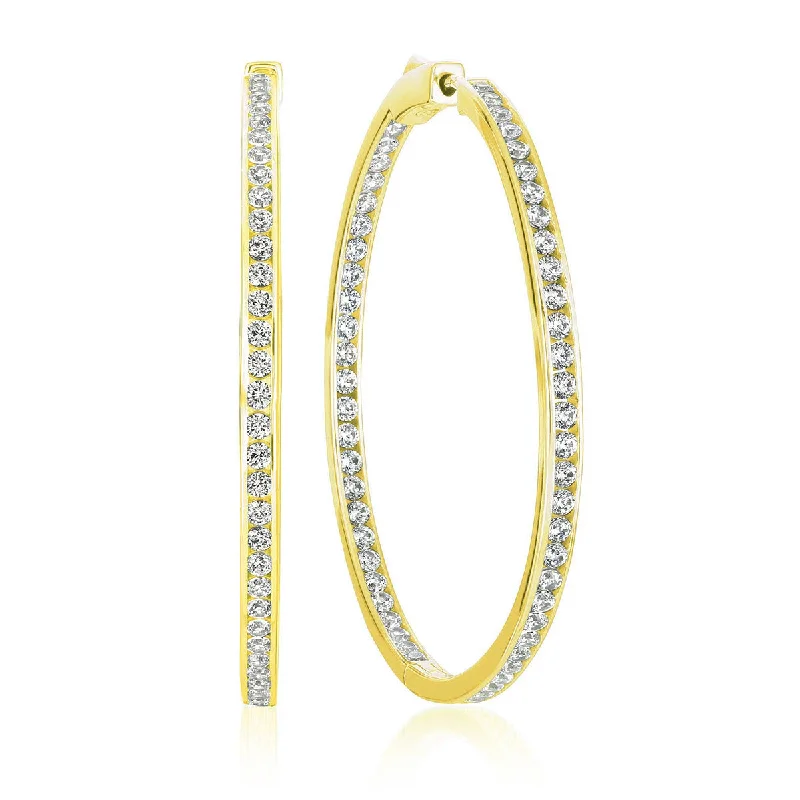 Crislu 18KT Yellow Gold Plated Sterling Silver Cubic Zirconia In & Out Hoop Earrings