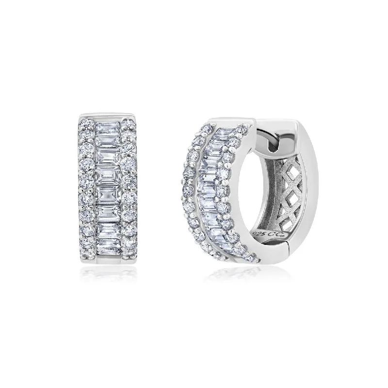 Crislu Platinum Plated Sterling Silver and Cubic Zirconia Huggie Earrings