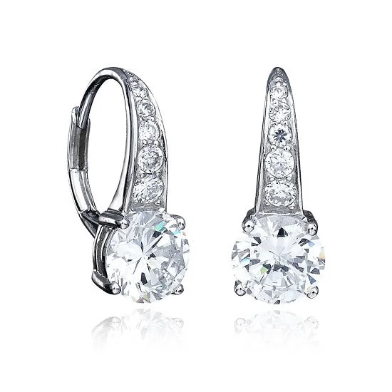 Crislu Sterling Silver Round Cubic Zirconia Earrings