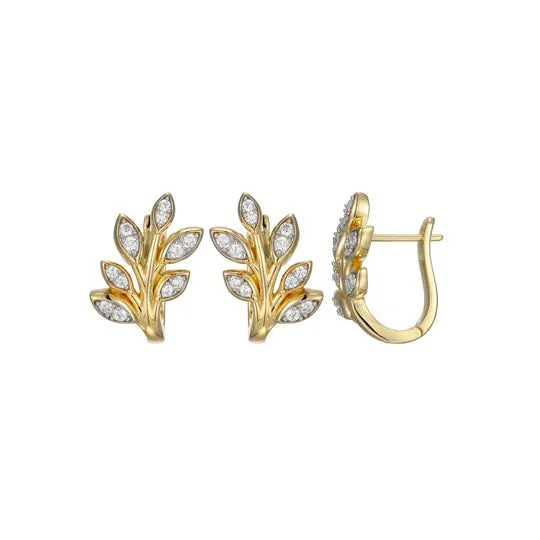 CZ Leaf Gold Plated Silver Earrings