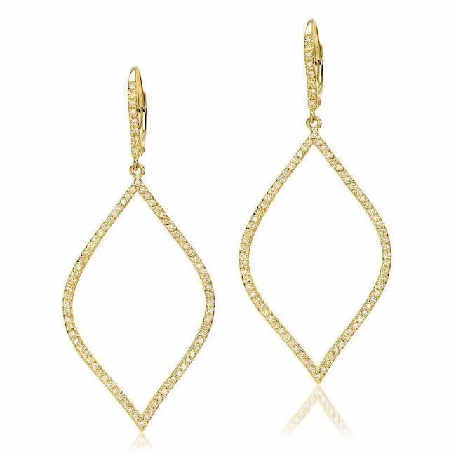 Diamond 14K Gold Front Facing Open Marquise Drop Earrings