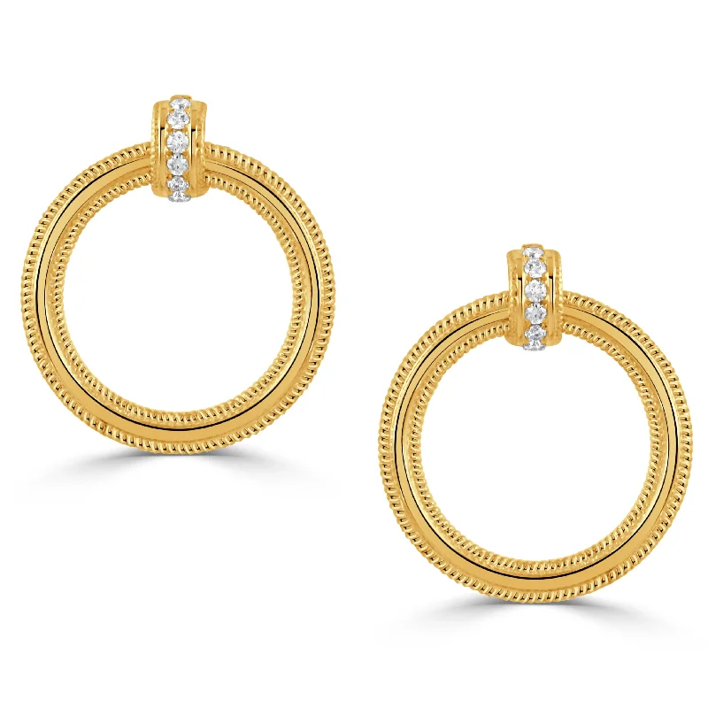 Diamond 18K Yellow Gold Door Knocker Earrings