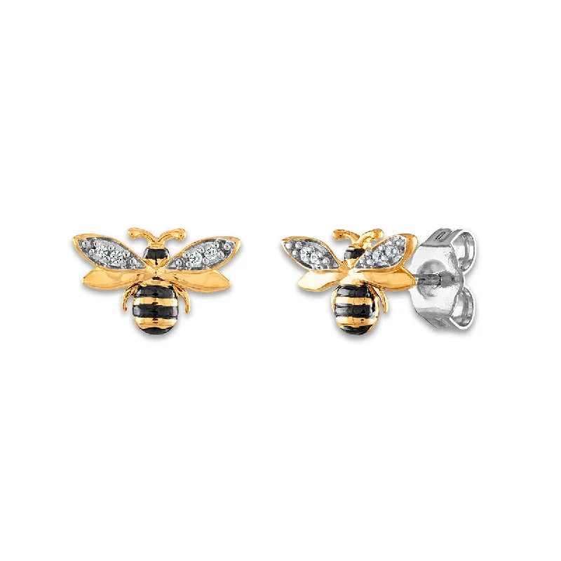 Diamond Accent Honey Bee Earrings in Gold Plated Sterling Silver