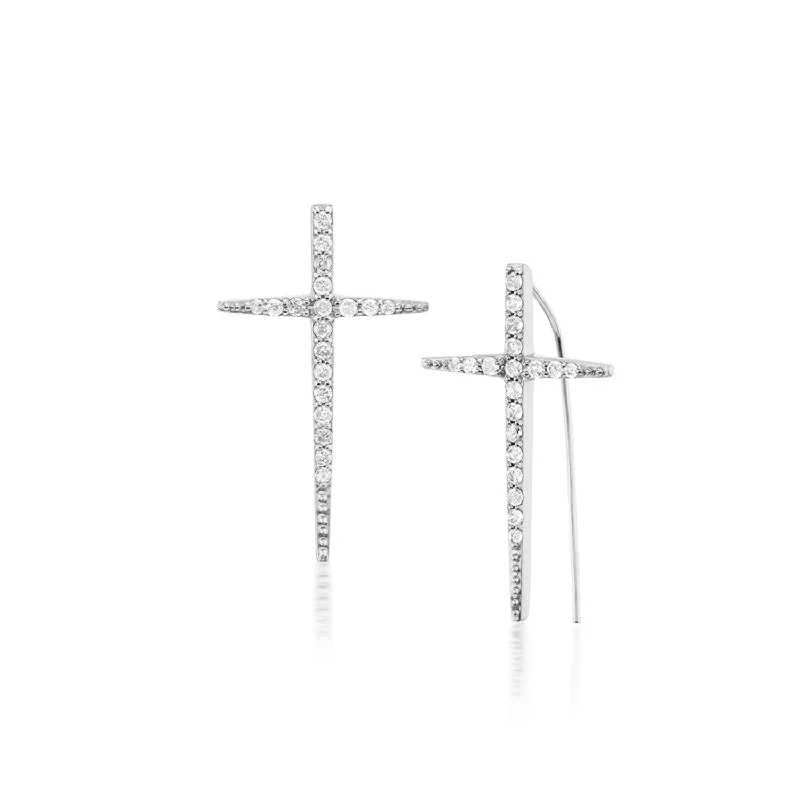 Diamond Baby Cross Spike Earrings