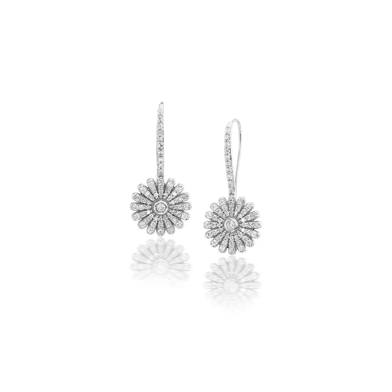 Diamond Daisy with Bezel Center Earring on Diamond French Hooks