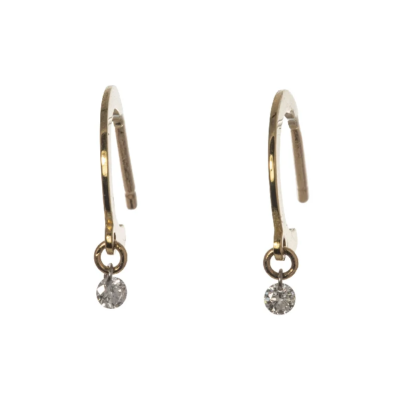 Diamond Drop 18K Yellow Gold Flat Huggie Hoop Earrings