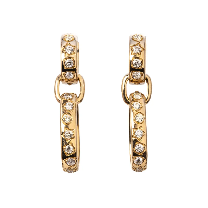 Diamond Mixed Shape Pavé 14K Gold Oval Link Drop Earrings