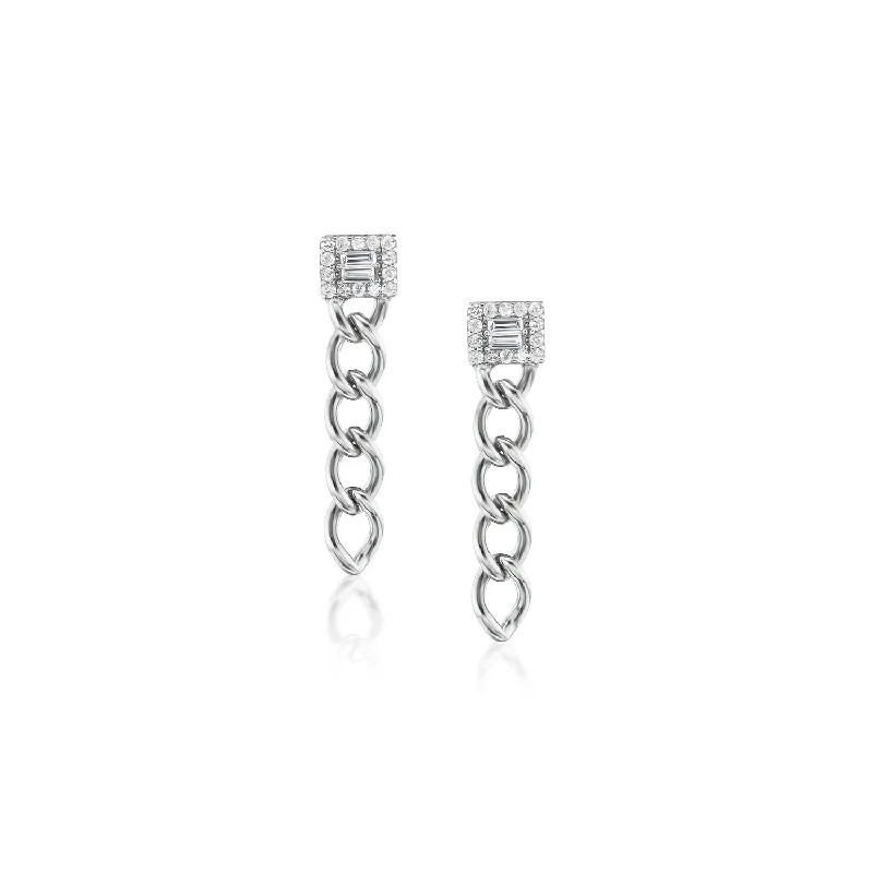 Diamond Mosaic Tab Curb Chain Drop Earrings