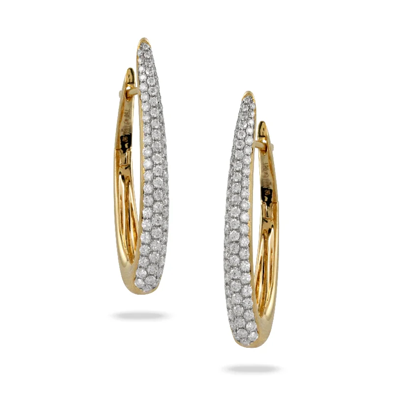 Diamond Pavé 18K Gold Two Tone Oval Hoop Earrings