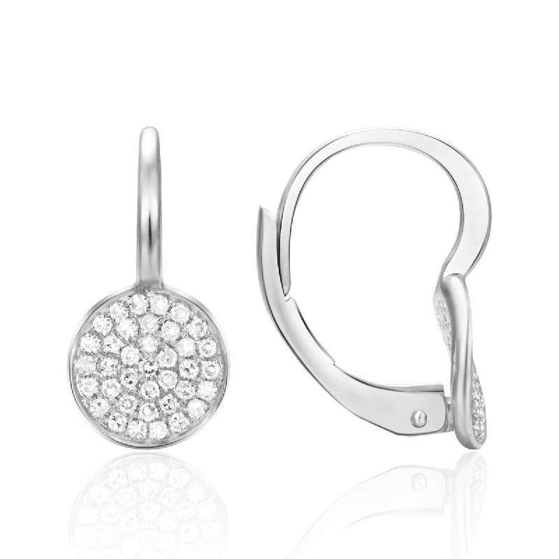 Diamond Pavé Circle 14K White Gold Leverback Earrings