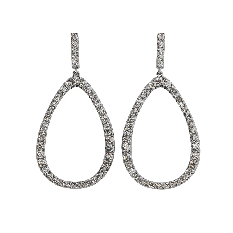 Diamond Pavé Open Pear Drop 14K White Gold Earrings