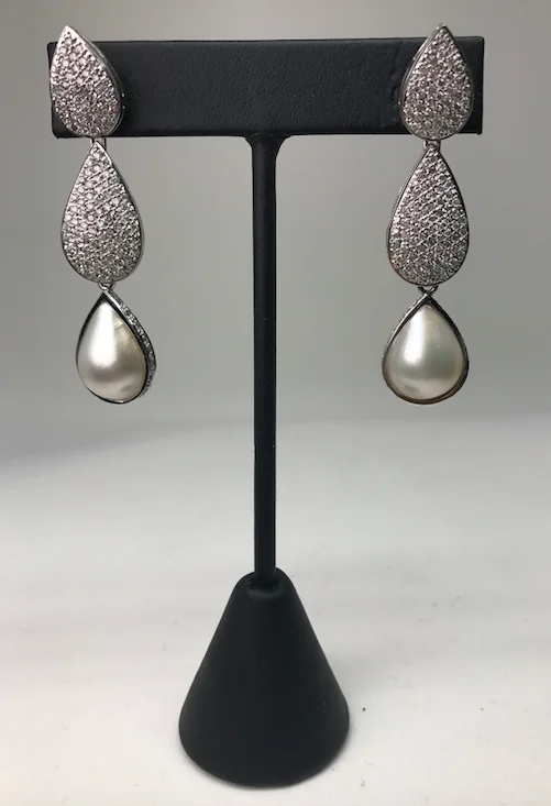 Diamond Pearl Drop Earrings