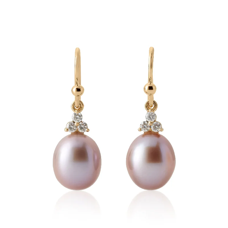 Madison Drop Earrings in Pink Pearls & Diamonds