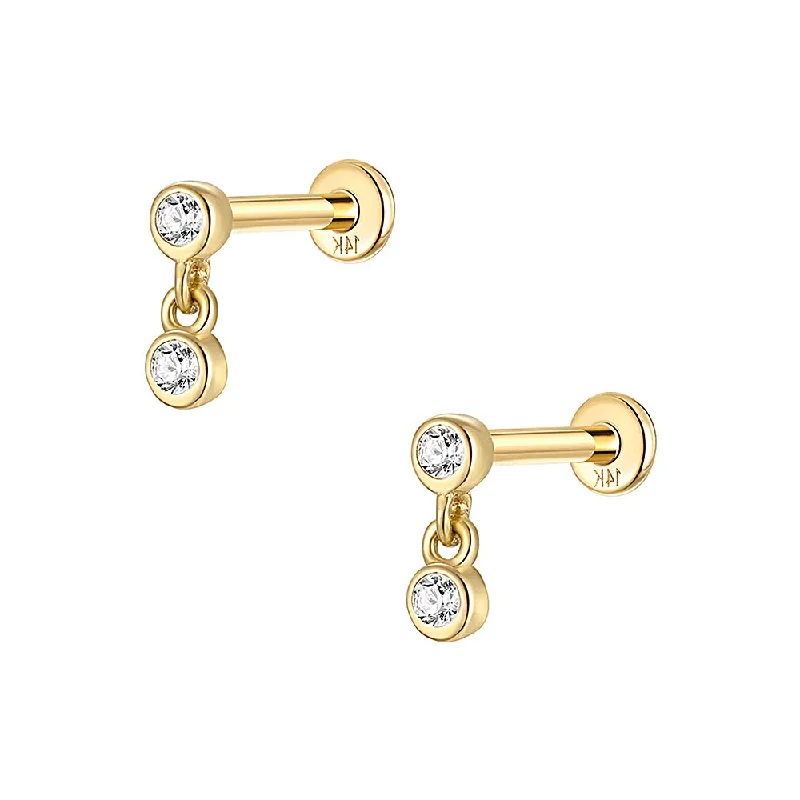 Solid Gold Double Horse Eye Gold Flat Back Earrings