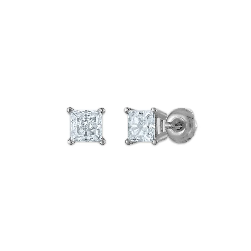 EcoLove 1/2 CTW Lab Grown Diamond Stud Princess Cut Earrings in 10KT White Gold