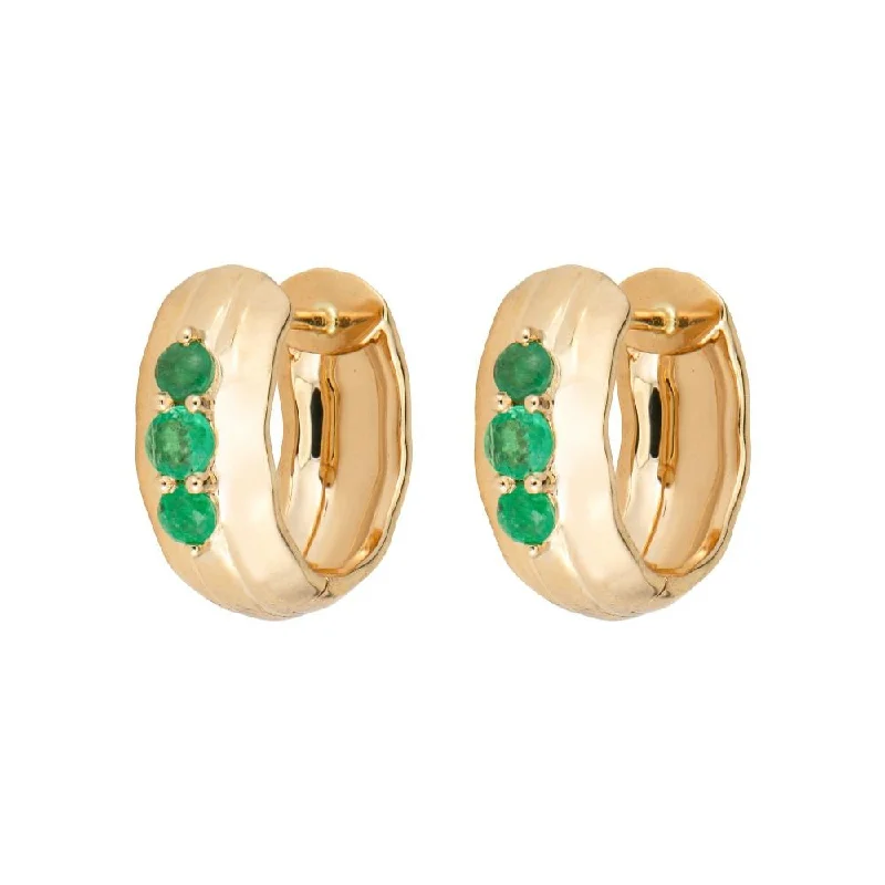 Emerald & Diamond 14K Gold Chubby Hoop Earrings