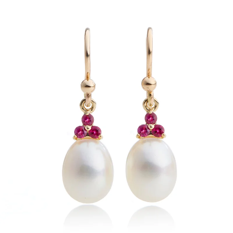 Madison Drop Earrings in Pearls & Rubies