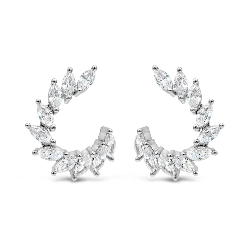 FASHIONABLE MARQUISE FIRE SPARKS STUD SILVER EARRING