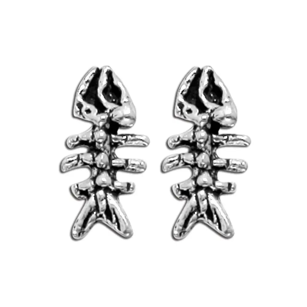 Fish Bone Stud Earrings, Sterling Silver, SALE