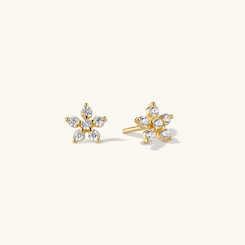 Flower Diamond Stud Earring in Gold