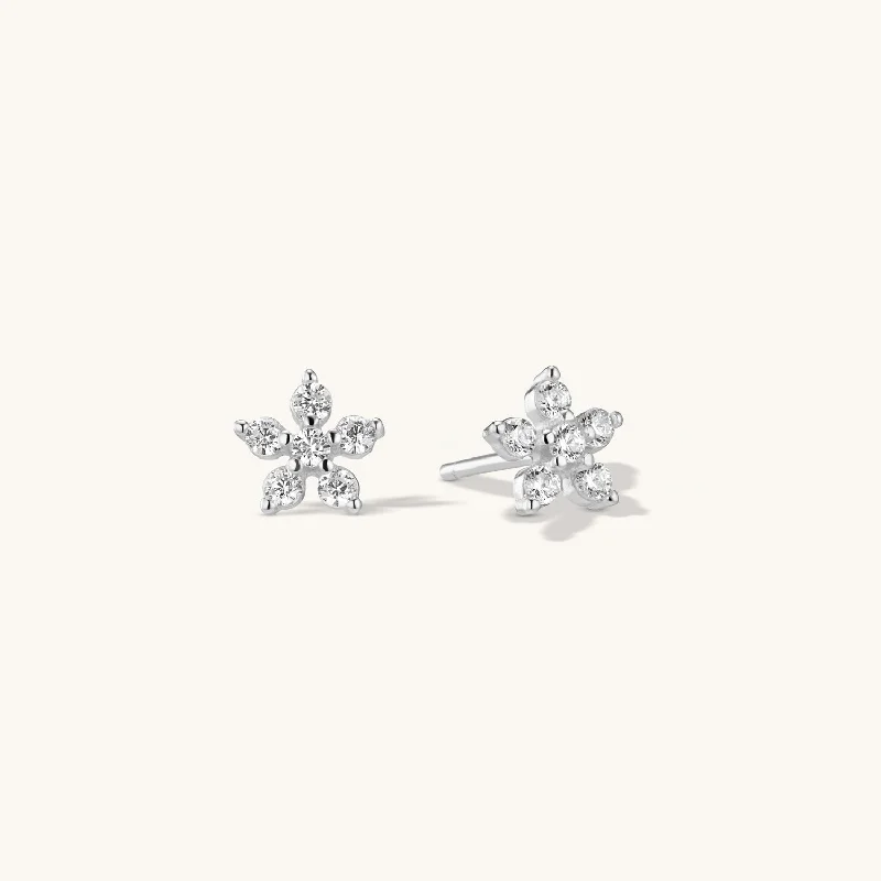 Flower Diamond Stud Earring in Silver