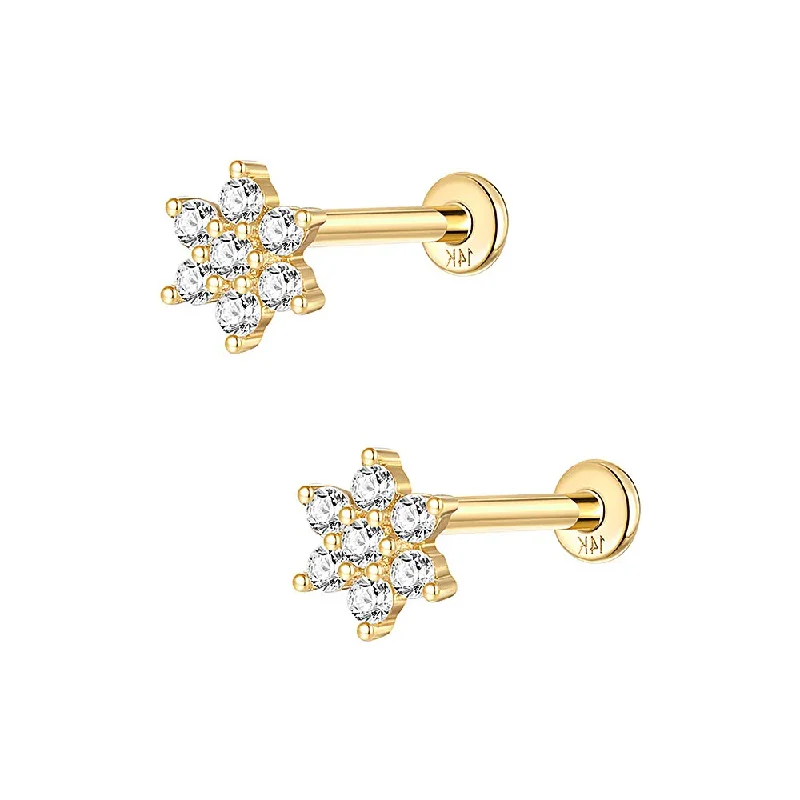 Solid Gold Flower Elegant Gold Flat Back Earrings