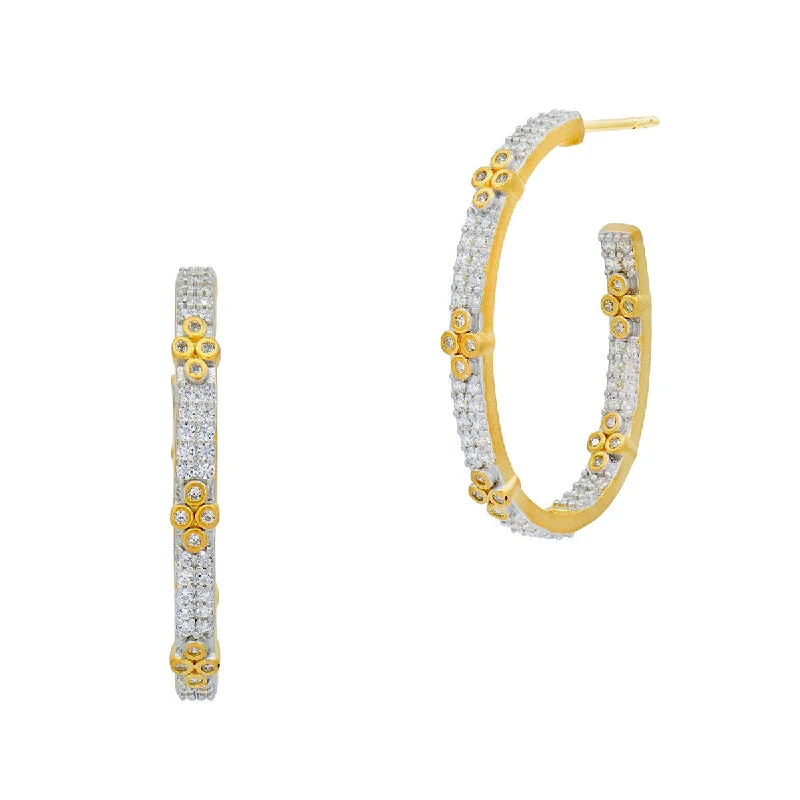 Freida Rothman Signature Clover Pavé Hoop Earrings