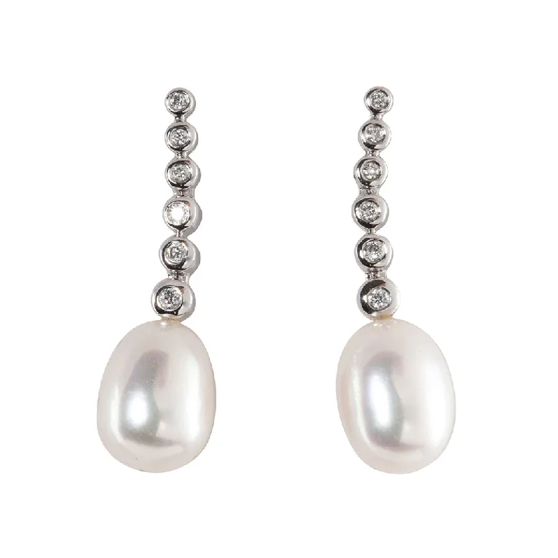 Freshwater Pearl & Diamond 14K White Gold Earrings