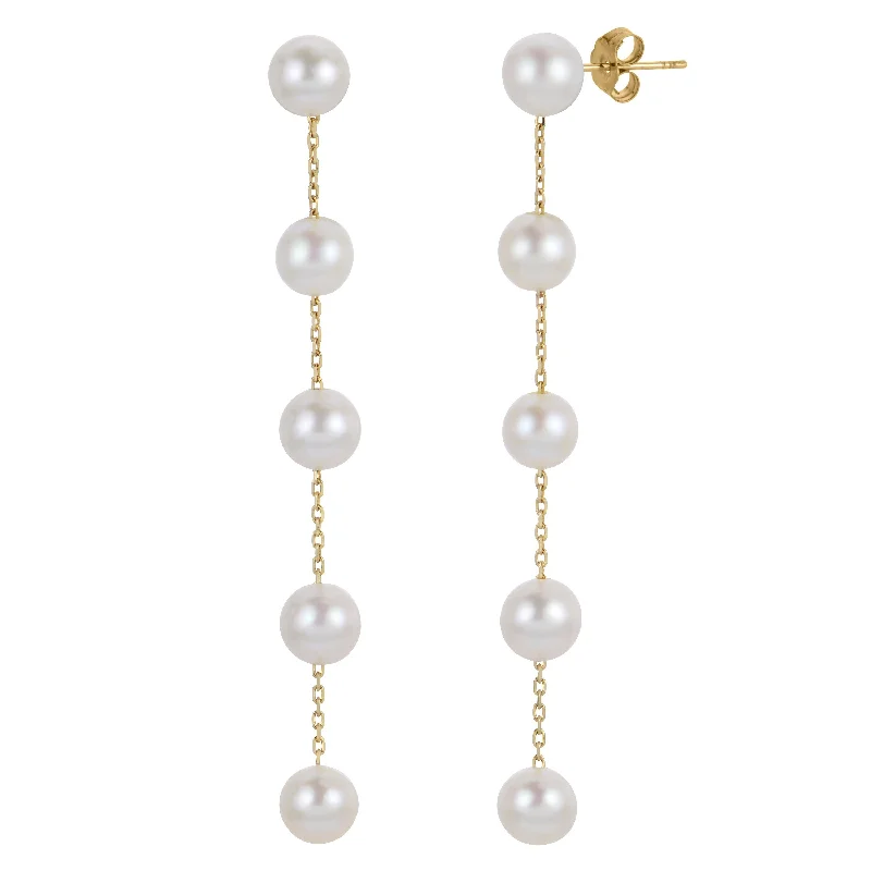 Freshwater Pearl Station Drop 14K Yellow Gold Earrings