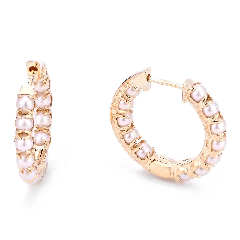 Freshwater Seed Pearl Inside Out 14K Yellow Gold Hoop Earrings