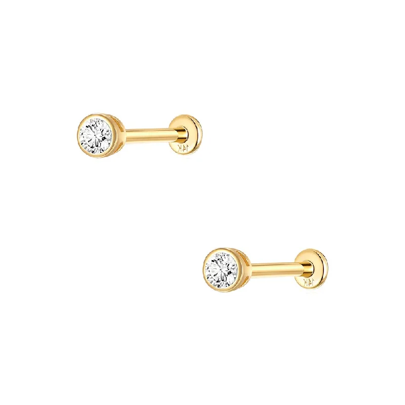 Solid Gold Full Edge Single Gold Flat Back Earrings