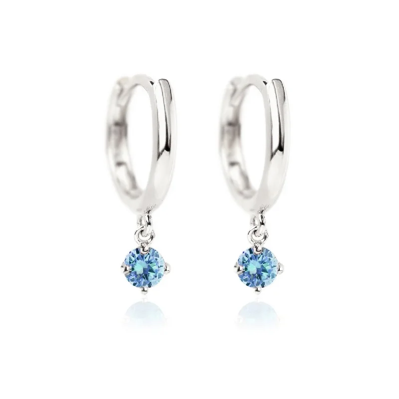 Gemstone Dangle Huggies Blue Zircon