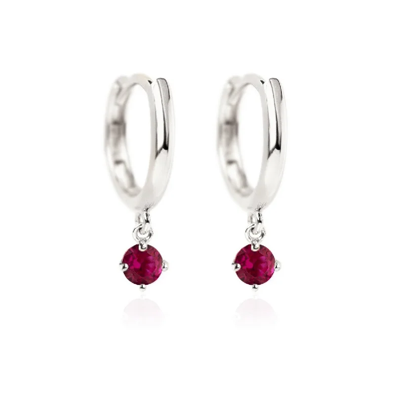 Gemstone Dangle Huggies Ruby