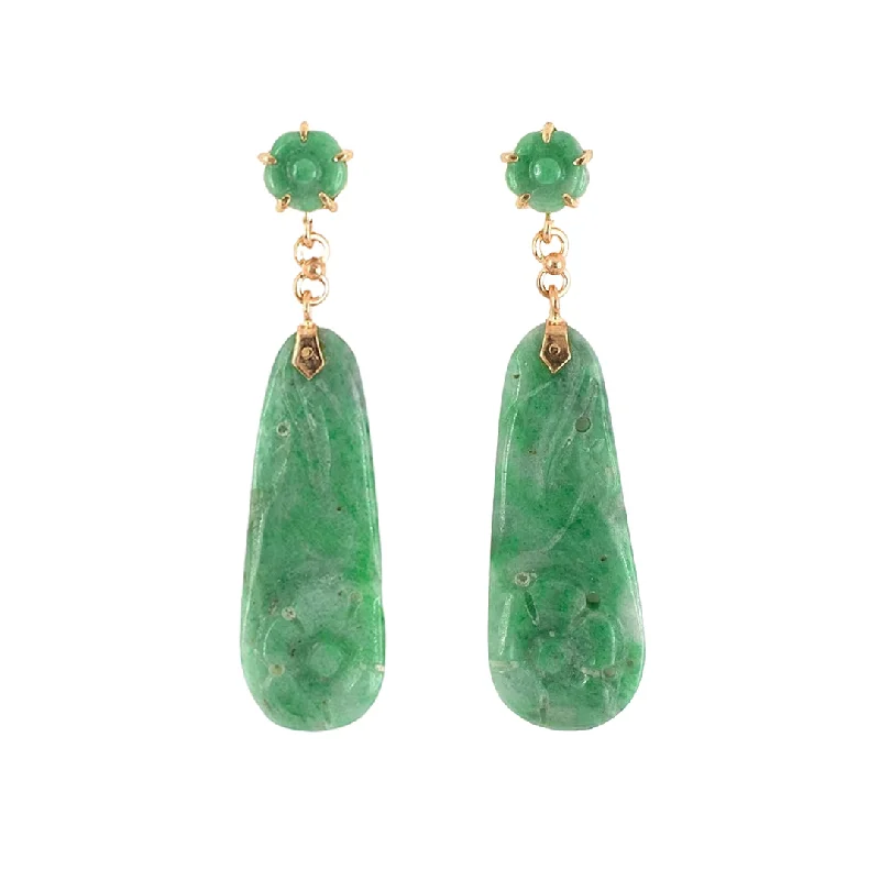 Carved Green Jadeite Drop Earrings