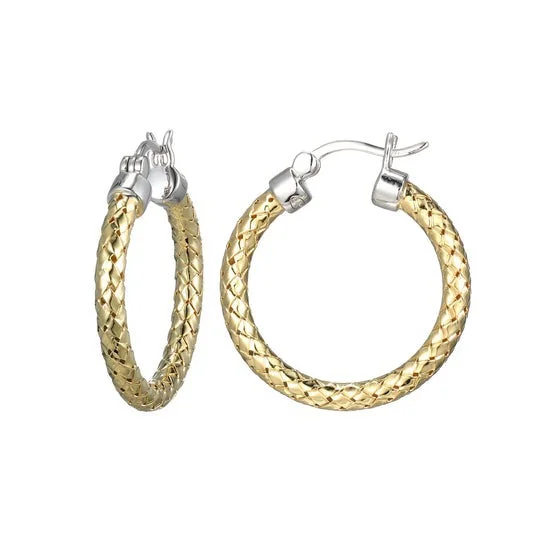 Gold Plated Silver 3mm Mesh Hoop Earrings 25mm