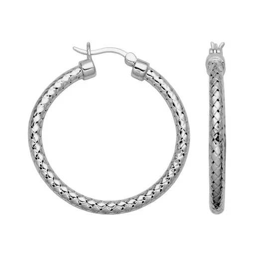 Gold Plated Silver 3mm Mesh Hoop Earrings 35mm