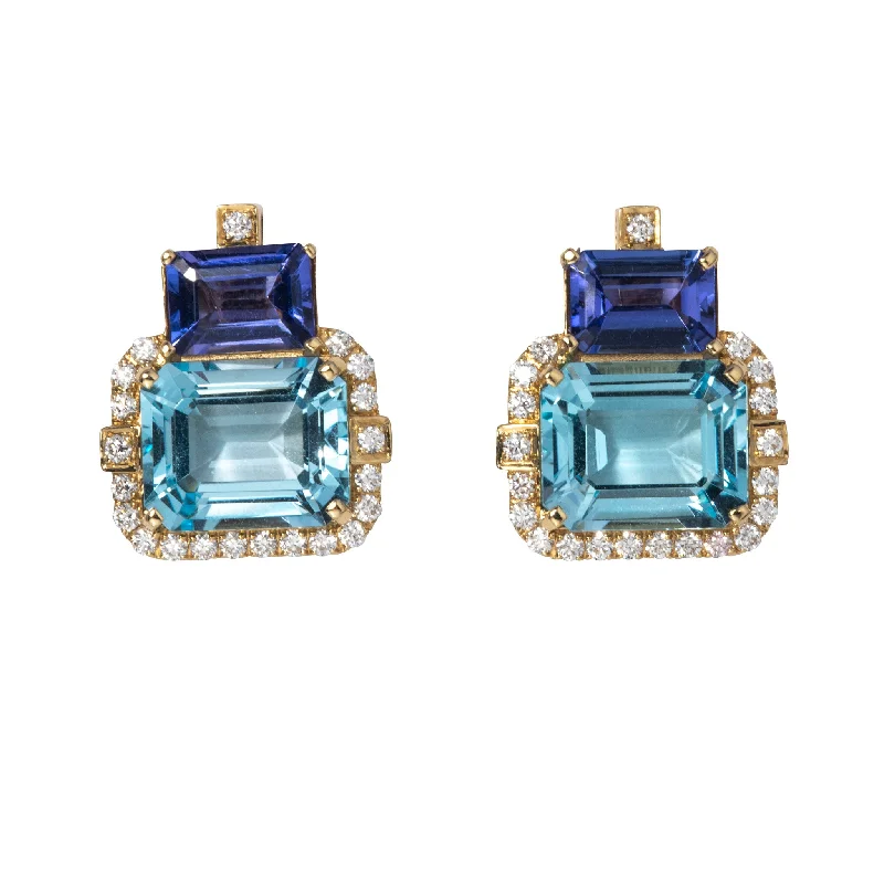 Goshwara 2 Stone Blue Topaz & Tanzanite 18K Gold Earrings