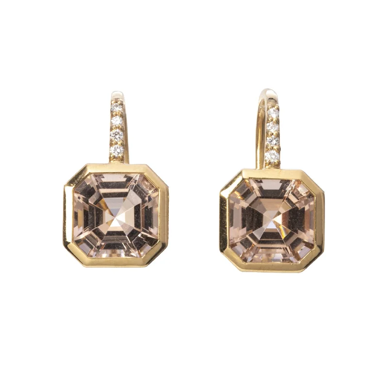 Goshwara Asscher Cut Morganite & Diamond 18K Yellow Gold Earrings