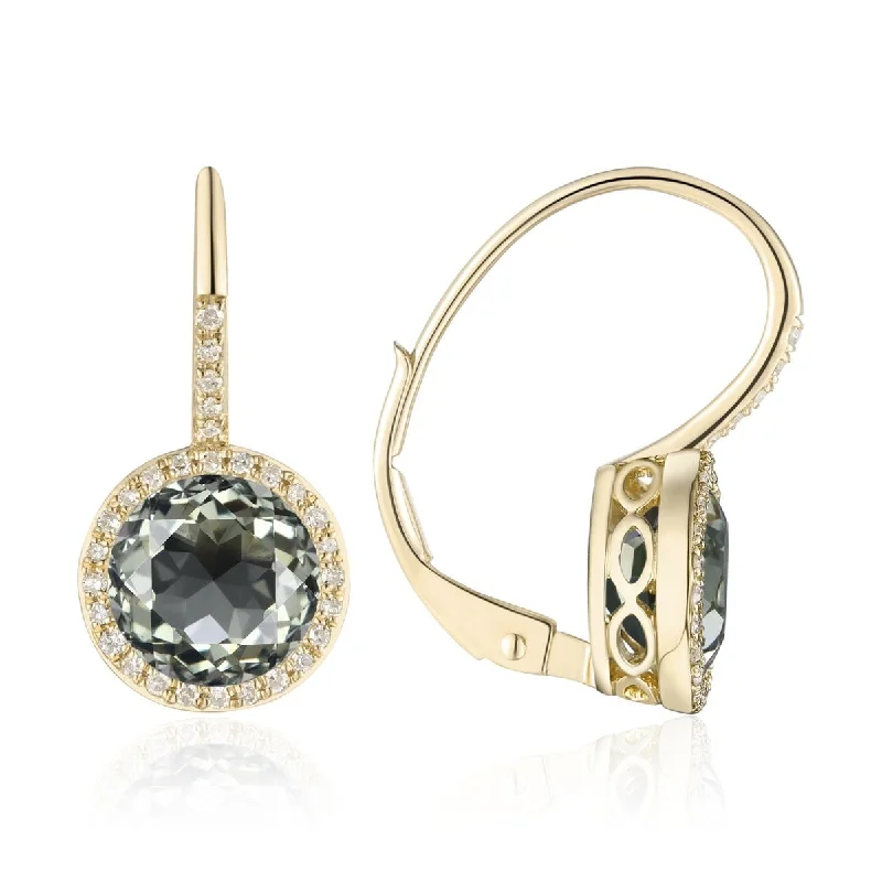 Green Amethyst & Diamond 14K Yellow Gold Leverback Earrings