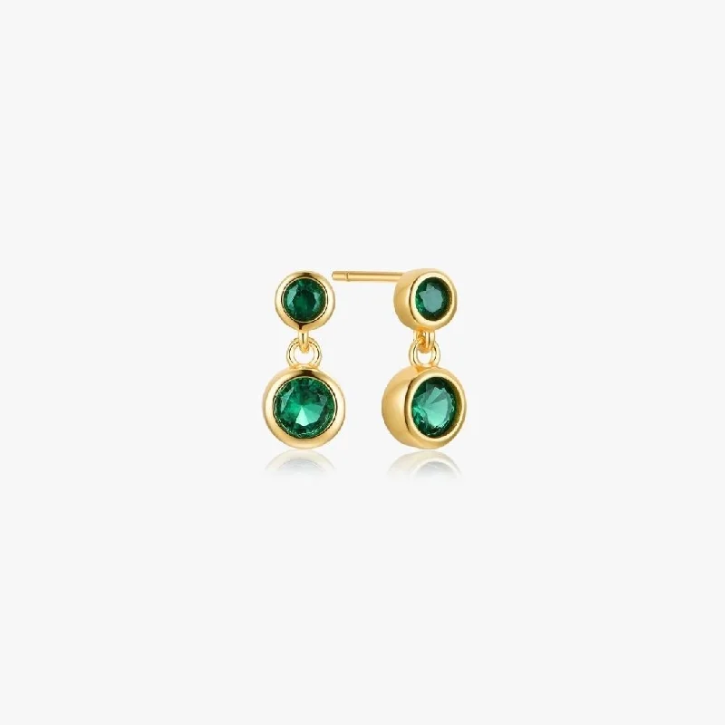 Green Dangle Sterling Earrings in Gold