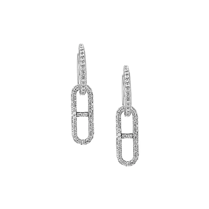 H Link Diamond Pave Huggie Hoop Earrings