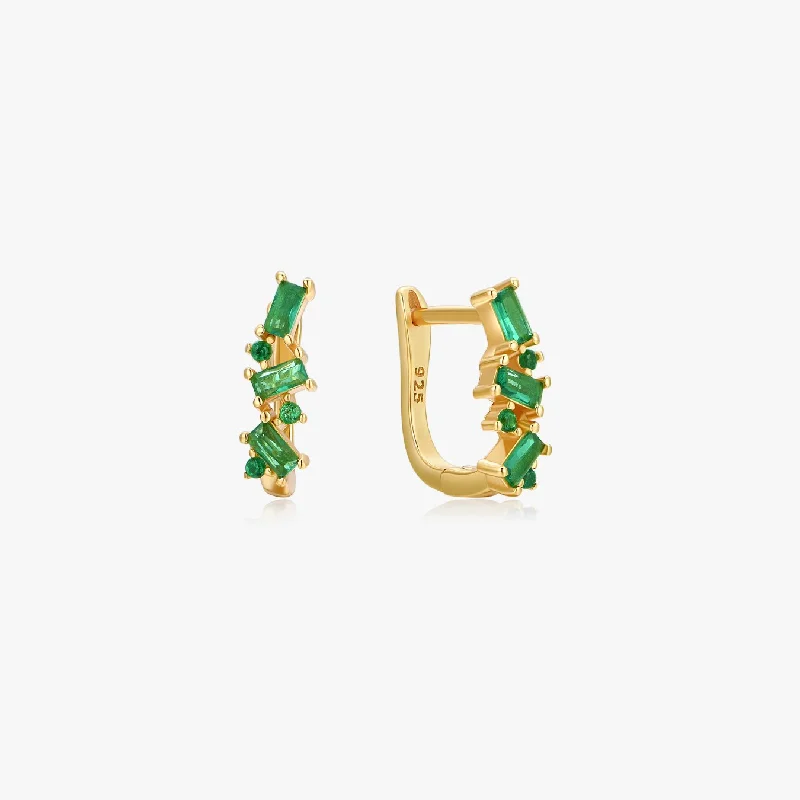 Irregular Green Gems Huggies in Gold