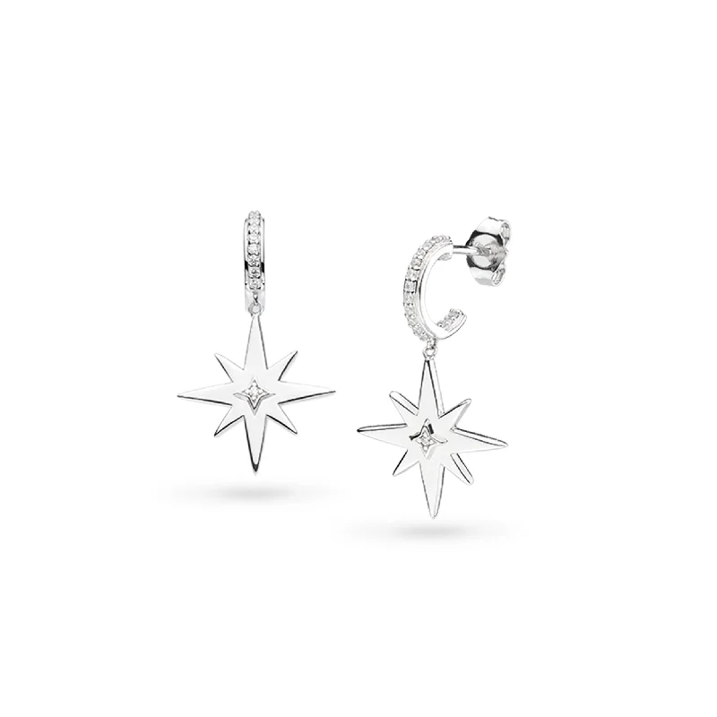 Kit Heath Sterling Silver Zirconia Star Pavé Hoop Drop Earrings